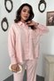 Women's Pink Embroidered Shirt Pants Set Shirt Collar Pocket Wide Leg - 3
