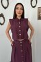 Women's Plum Vest Skirt Set with Shirt Collar, Cropped Buttons, and Long Skirt - 2