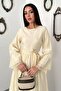 Women's Yellow Long Sleeve Lace Cuff Belted A-Line Maxi Dress - 3