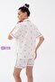 Shirt Collar Short Sleeve Front Heart Button Pocket Detail Mini Teddy Bear Patterned Shorts Summer Women's Pajama Set Premium Cotton - 4
