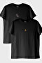 Moon and Sun Patterned Embroidered Double Combination Black T-Shirt