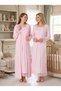 New Season Pink Long Sleeve Lace Design Button Detailed 100% Cotton Maternity Nightgown Set of 2 - 2