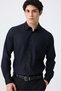 Slim Fit Siyah Düz Gömlek - 4