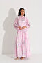 Chiffon Satin Dress with Bow Collar, Dark Pink - 2