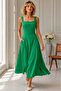 Women's Slim Fit 100% Cotton Square Neck Strap Midi Length Lined Woven Dress 26081