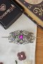 Amethyst Purple Stone Barrette Hair Cage Gothic Bun Clip - Vintage Antique Silver Metal Hair Stick