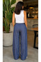 100% Tencel Tensel Fabric High Waist Wide Leg Blue Jean Look Trousers - 2