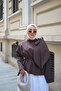 Women's Collar Ribbon Tie Asymmetrical Cut Blouse Brown