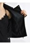 Black Shirt Collar Women's Leather Look Jacket W63706B8 - 4