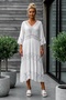 Italian White V-Neck 3/4 Sleeve Lined Skirt Hem Ruffle Lace Dress 120 65