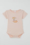 Girl's Snap Fastener Short Sleeve Bodysuit Cute Gazelle Printed 1-3 Years Old, Powder