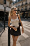 Women's Beige Accessory Detailed Body-Hugging Special Design Rope Strap Blouse - 2