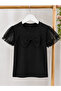 Girl's White Bow Detailed Tulle Sleeve Blouse - 4
