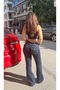 Low Waist Flare Jean with Flap Open Blue Spanish Flare Denim Pants - 4