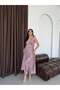 Women's Dusty Rose Shawl Patterned Shoulder-Tie Backless Long Dress - 4