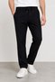 Men's Black Elastic Waist Lace-Up Slim Fit Smart Casual Fabric Trousers - 6