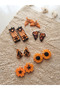 6 Pairs of Plastic Orange Black Earrings Set