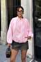 Women's Pink Scallop Embroidered Blouse Jacket
