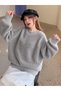 Women's Gray Thessaloniki Knitted Crew Neck Comfortable Fit Oversize Sweater Tuma1400 - 3