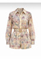Women's Yellow Patterned Shirt and Shorts Set with Gold Belt Detail