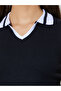 Black Sleeveless Contrast Polo Neck Ribbed Tank Top - 4