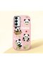 Samsung Galaxy A15 Compatible Case Camera Protector Pink Silicone Couple Phone Case Panda Patterned