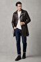 Brown Alen Buttoned Lined Slit Genuine Leather Coat - 5