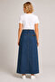 High Waist Zipper Detailed Denim Maxi Skirt 7510-Blue - 3