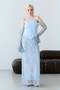Baby Blue Strapless Corset Detailed Sequin Embroidered Long Evening Dress - 3