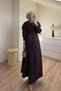 Women's Burgundy Gold Button Detailed Wrap Hijab Dress Nms091 - 3