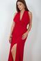 Women's Red Slit Halter Neck Backless Tie Detailed Maxi Dress Nbmy4133 - 2