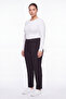 Women's Black Winter High-Waisted Trousers with Stone Detail on the Legs and Waist - 2