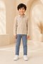 Children's Unisex Beige Long Sleeve Polo Collar T-Shirt 100% Cotton Lakos Fabric