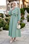 Layered Detailed Elastic Waist Belted Dress Mint Hm2947