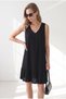 Women's Plain Black V-Neck Skirt Ruffled Knitted Viscose Dress Elb-19002688 - 3