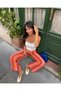 Women's Orange Pink Striped Palazzo Trousers |   Summer Wide-Leg Elastic Waist Comfortable Cut Woven Trousers - 3