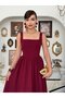 Women's Burgundy Midi Dress Square Collar Backless Bow Detailed Atlas - 3