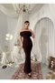 Women's Coffee Dress Strapless Lace Detailed Off Shoulder Fish Cut Midi - 3