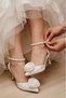 Women's 7 cm Ecru Rose Detailed Bridal Shoes with Pearls - 4