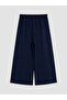 Navy Blue Wide Leg Women's Capri Pants with Elastic Waist - 6