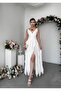Women's White Midi Dress V-Neck Rope Strap Backless Flounce Chiffon - 6