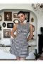 Women's Black Mini Dress with Plaid Pattern, Sleeveless, Tie Detail, Flared Cut - 5