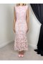 Women's Powder Midi Lace Embroidered Sleeveless Ballerina Collar Lined Event Dress - 4