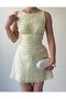 Women's Sari Mini Dress with Plaid Pattern, Sleeveless, Tie Detail, Flared Cut - 3