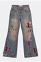 Women's Dark Denim 2W6-85 Loose Flare Fit Embroidery Detailed Special Design Denim Jean - 2