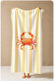 Retro Yellow Striped Crab Figured Summer Patterned 70X150 Beach Towel - Cotton Bath Towel - 2