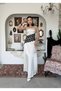 Women's Ecru Strappy Long Satin Evening Dress with Lace Detail and Square Collar - 4