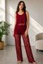 Handmade Red French Lace Jersey Fabric Women's Set – Floral Pattern Blouse & Pants Set