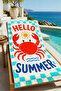 Pop Art Hello Summer Crab Plaid Pattern 70X150 Beach Towel - Digital Printed Bath Towel - 2