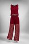 Handmade Red French Lace Jersey Fabric Women's Set – Floral Pattern Blouse & Pants Set - 2